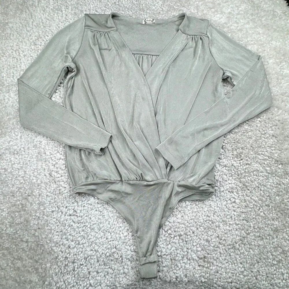 Free People Faux Wrap Bodysuit Sage Green